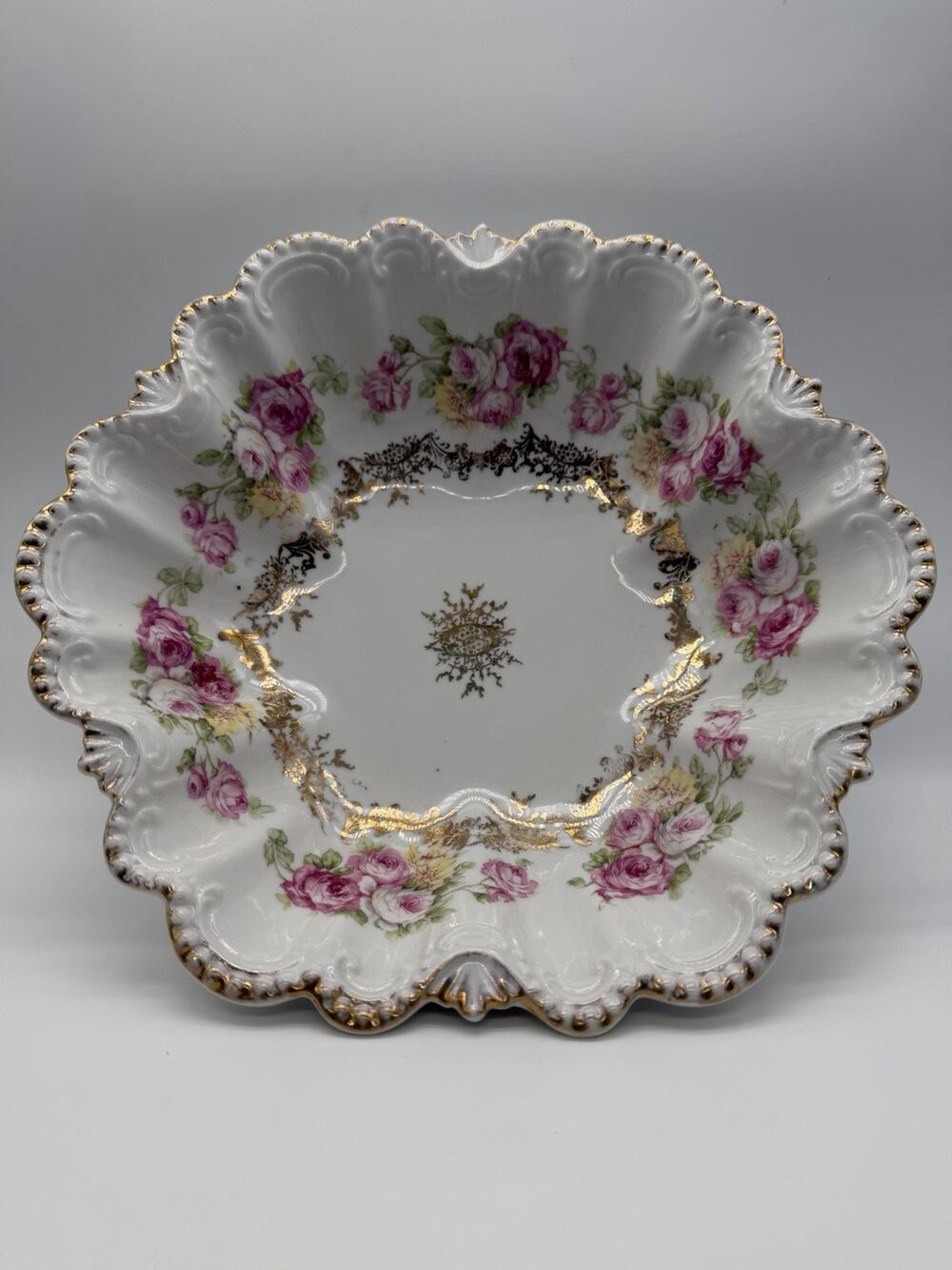 VTG Royal Bavarian PMB German Porcelain Floral Gold Serving Bowl Cottagecore